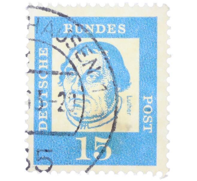 Почтовая марка 15 пфеннигов 1961 года Западная Германия (ФРГ) «Выдающиеся немцы — Мартин Лютер» (Артикул: T11-36769) — Фото №1