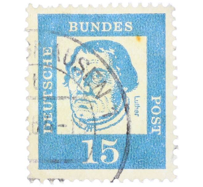 Почтовая марка 15 пфеннигов 1961 года Западная Германия (ФРГ) «Выдающиеся немцы — Мартин Лютер» (Артикул: T11-36770) — Фото №1