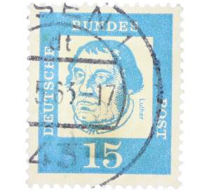 Почтовая марка 15 пфеннигов 1961 года Западная Германия (ФРГ) «Выдающиеся немцы — Мартин Лютер» — Фото №1