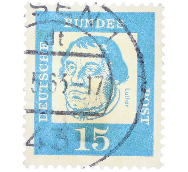 Почтовая марка 15 пфеннигов 1961 года Западная Германия (ФРГ) «Выдающиеся немцы — Мартин Лютер» (Артикул: T11-36771) — Фото №1