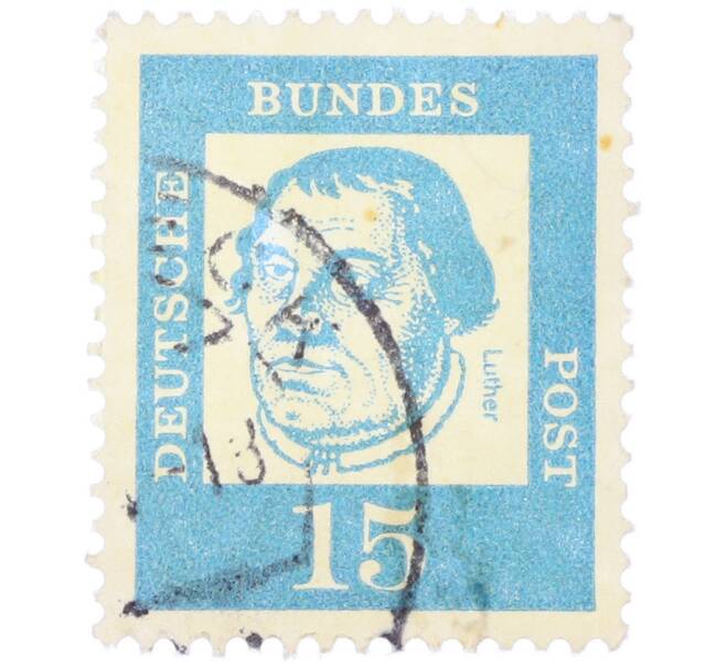 Почтовая марка 15 пфеннигов 1961 года Западная Германия (ФРГ) «Выдающиеся немцы — Мартин Лютер» (Артикул: T11-36774) — Фото №1