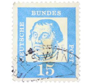 Почтовая марка 15 пфеннигов 1961 года Западная Германия (ФРГ) «Выдающиеся немцы — Мартин Лютер» — Фото №1