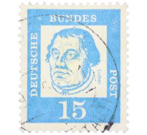 Почтовая марка 15 пфеннигов 1961 года Западная Германия (ФРГ) «Выдающиеся немцы — Мартин Лютер» — Фото №1