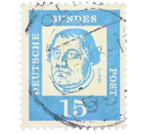 Почтовая марка 15 пфеннигов 1961 года Западная Германия (ФРГ) «Выдающиеся немцы — Мартин Лютер» — Фото №1