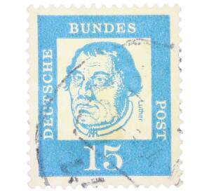 Почтовая марка 15 пфеннигов 1961 года Западная Германия (ФРГ) «Выдающиеся немцы — Мартин Лютер» — Фото №1