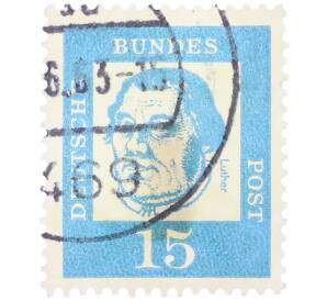 Почтовая марка 15 пфеннигов 1961 года Западная Германия (ФРГ) «Выдающиеся немцы — Мартин Лютер» — Фото №1