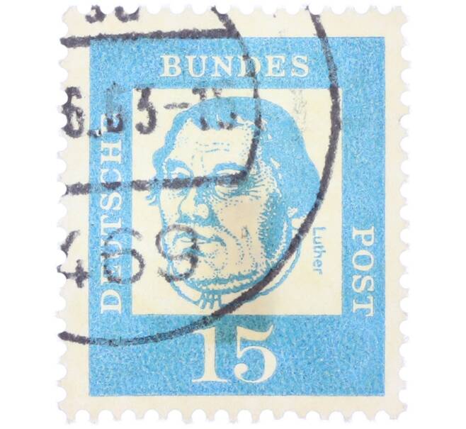 Почтовая марка 15 пфеннигов 1961 года Западная Германия (ФРГ) «Выдающиеся немцы — Мартин Лютер» (Артикул: T11-36782) — Фото №1