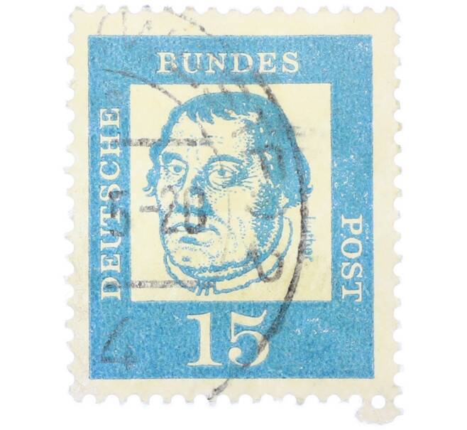 Почтовая марка 15 пфеннигов 1961 года Западная Германия (ФРГ) «Выдающиеся немцы — Мартин Лютер» (Артикул: T11-36783) — Фото №1
