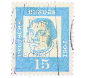 Почтовая марка 15 пфеннигов 1961 года Западная Германия (ФРГ) «Выдающиеся немцы — Мартин Лютер» — Фото №1