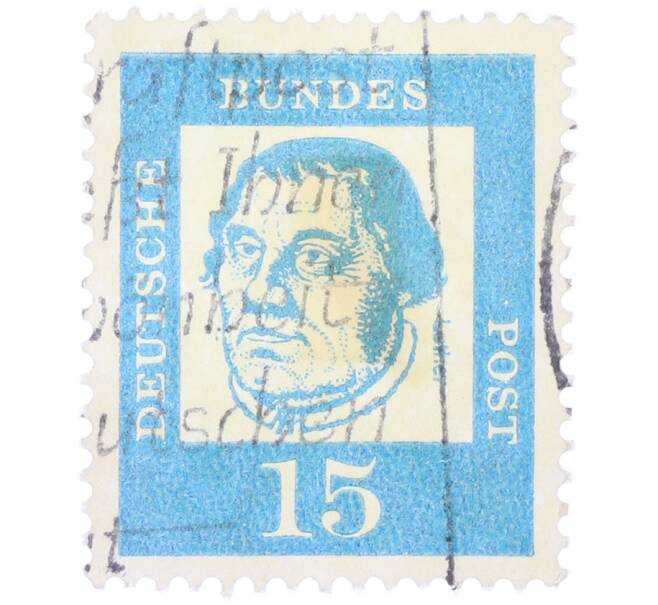Почтовая марка 15 пфеннигов 1961 года Западная Германия (ФРГ) «Выдающиеся немцы — Мартин Лютер» (Артикул: T11-36784) — Фото №1