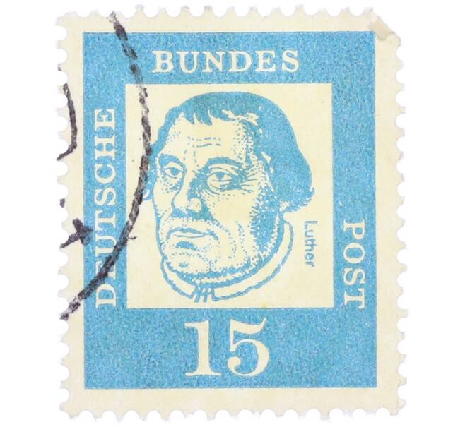Почтовая марка 15 пфеннигов 1961 года Западная Германия (ФРГ) «Выдающиеся немцы — Мартин Лютер» (Артикул: T11-36785) — Фото №1