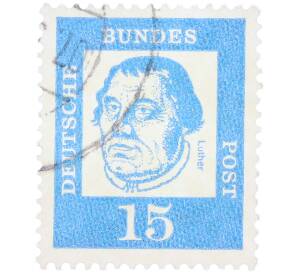Почтовая марка 15 пфеннигов 1961 года Западная Германия (ФРГ) «Выдающиеся немцы — Мартин Лютер» — Фото №1