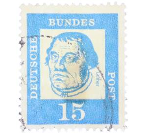 Почтовая марка 15 пфеннигов 1961 года Западная Германия (ФРГ) «Выдающиеся немцы — Мартин Лютер» — Фото №1