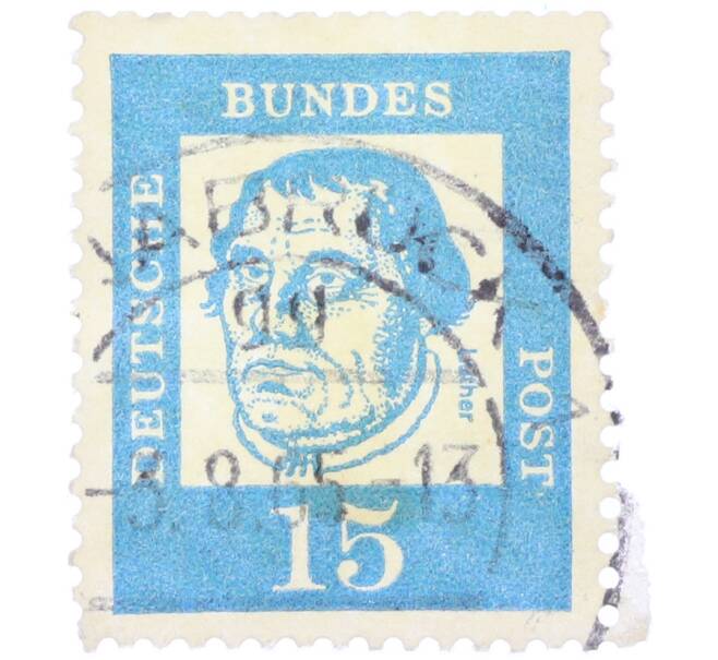 Почтовая марка 15 пфеннигов 1961 года Западная Германия (ФРГ) «Выдающиеся немцы — Мартин Лютер» (Артикул: T11-36788) — Фото №1