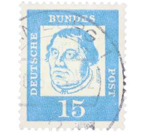 Почтовая марка 15 пфеннигов 1961 года Западная Германия (ФРГ) «Выдающиеся немцы — Мартин Лютер» — Фото №1