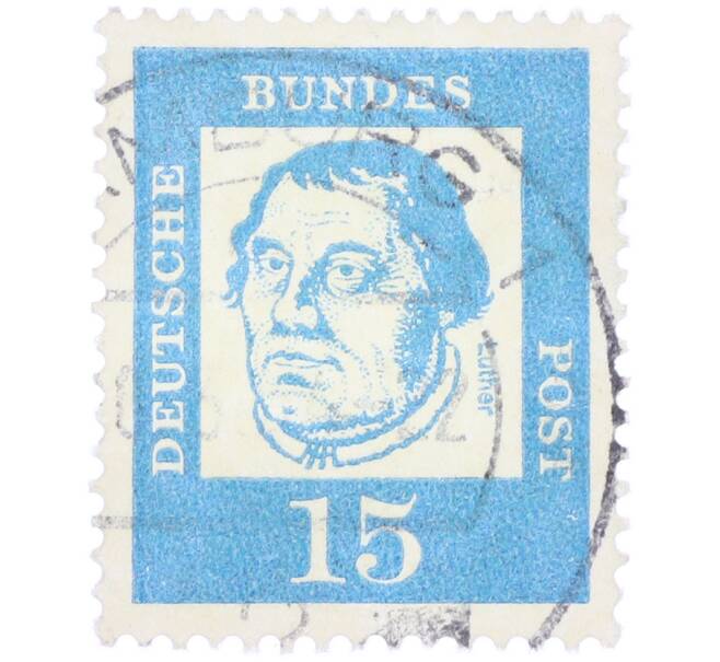 Почтовая марка 15 пфеннигов 1961 года Западная Германия (ФРГ) «Выдающиеся немцы — Мартин Лютер» (Артикул: T11-36790) — Фото №1