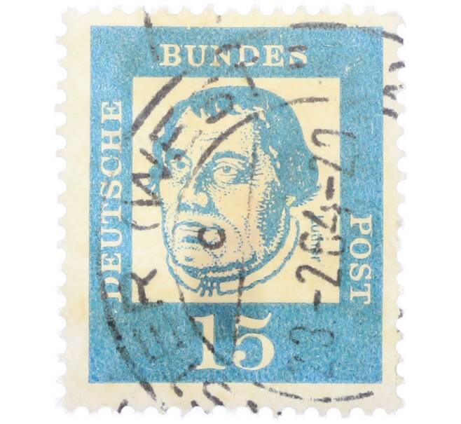Почтовая марка 15 пфеннигов 1961 года Западная Германия (ФРГ) «Выдающиеся немцы — Мартин Лютер» (Артикул: T11-36791) — Фото №1