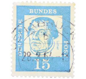 Почтовая марка 15 пфеннигов 1961 года Западная Германия (ФРГ) «Выдающиеся немцы — Мартин Лютер» — Фото №1