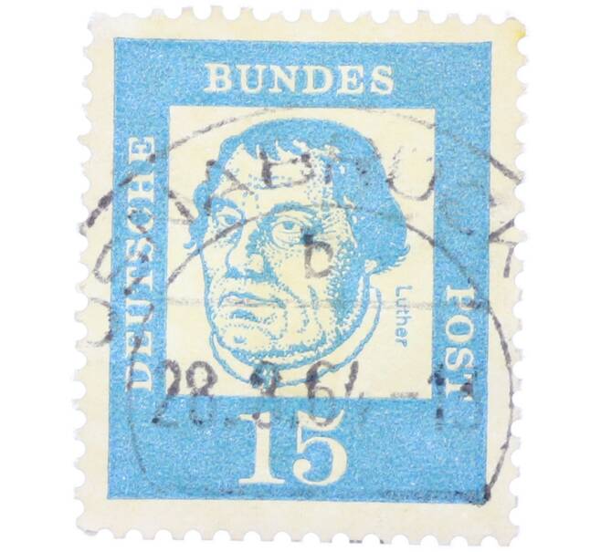 Почтовая марка 15 пфеннигов 1961 года Западная Германия (ФРГ) «Выдающиеся немцы — Мартин Лютер» (Артикул: T11-36792) — Фото №1