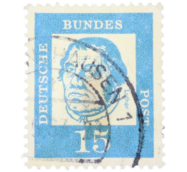 Почтовая марка 15 пфеннигов 1961 года Западная Германия (ФРГ) «Выдающиеся немцы — Мартин Лютер» (Артикул: T11-36794) — Фото №1