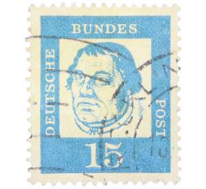 Почтовая марка 15 пфеннигов 1961 года Западная Германия (ФРГ) «Выдающиеся немцы — Мартин Лютер» — Фото №1