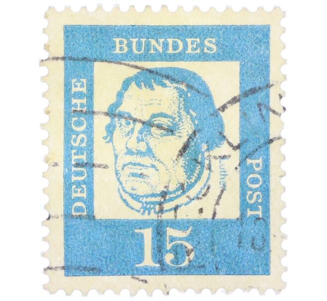 Почтовая марка 15 пфеннигов 1961 года Западная Германия (ФРГ) «Выдающиеся немцы — Мартин Лютер» (Артикул: T11-36795) — Фото №1