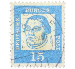 Почтовая марка 15 пфеннигов 1961 года Западная Германия (ФРГ) «Выдающиеся немцы — Мартин Лютер» — Фото №1