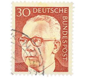 Почтовая марка 30 пфеннигов 1971 года Западная Германия (ФРГ) «Президент Густав Хайнеман» — Фото №1