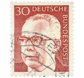 Почтовая марка 30 пфеннигов 1971 года Западная Германия (ФРГ) «Президент Густав Хайнеман» — Фото №1