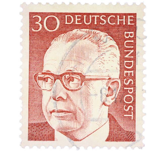 Почтовая марка 30 пфеннигов 1971 года Западная Германия (ФРГ) «Президент Густав Хайнеман» (Артикул: T11-36813) — Фото №1