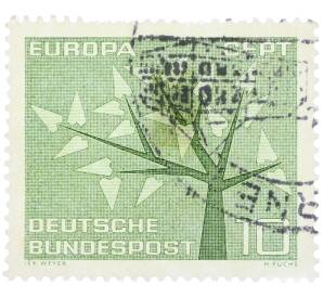 Почтовая марка 10 пфеннигов 1962 года Западная Германия (ФРГ) «Европейская конференция администраций почтовых служб и служб связи CEPT — Древо» — Фото №1