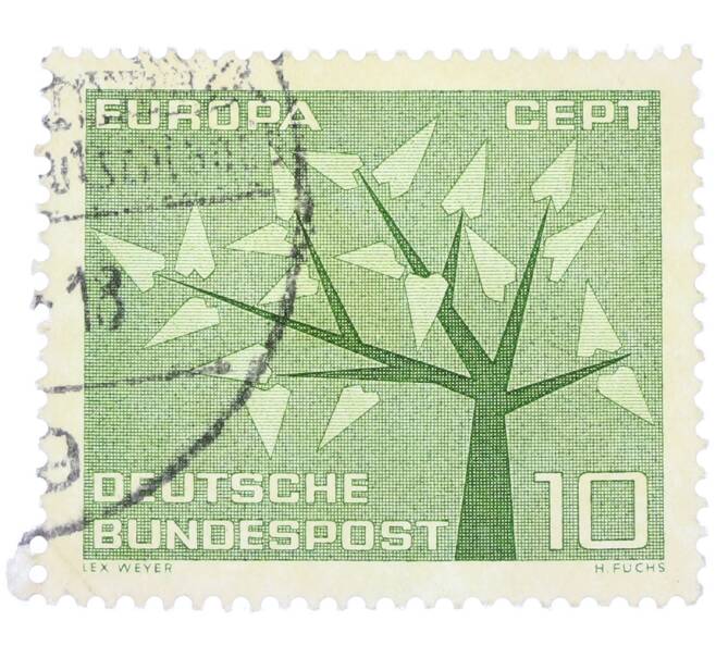 Почтовая марка 10 пфеннигов 1962 года Западная Германия (ФРГ) «Европейская конференция администраций почтовых служб и служб связи CEPT — Древо» (Артикул: T11-36858) — Фото №1