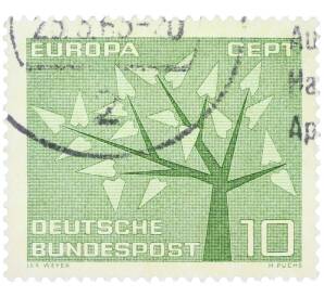 Почтовая марка 10 пфеннигов 1962 года Западная Германия (ФРГ) «Европейская конференция администраций почтовых служб и служб связи CEPT — Древо» — Фото №1