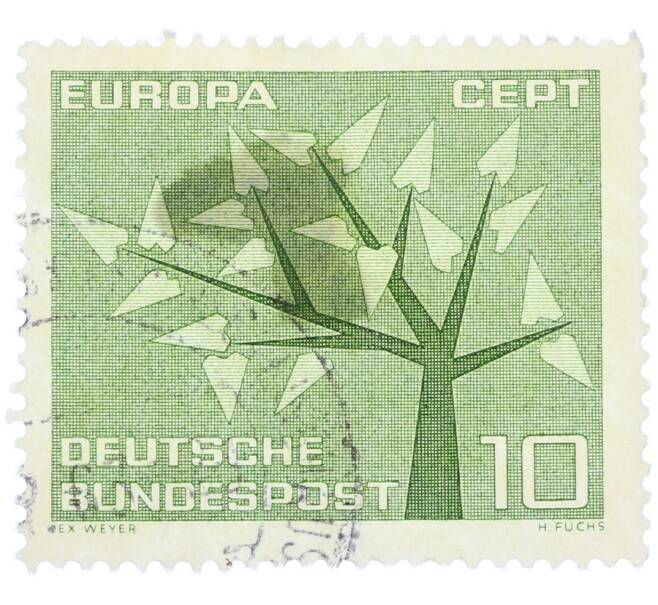 Почтовая марка 10 пфеннигов 1962 года Западная Германия (ФРГ) «Европейская конференция администраций почтовых служб и служб связи CEPT — Древо» (Артикул: T11-36862) — Фото №1