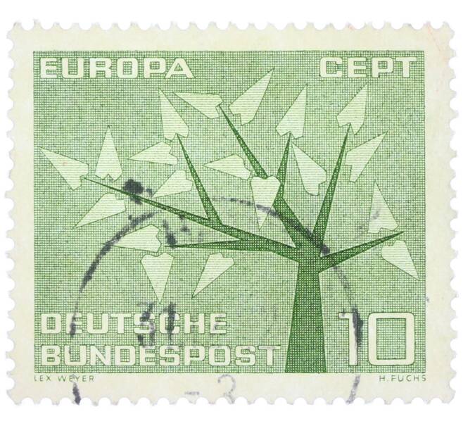 Почтовая марка 10 пфеннигов 1962 года Западная Германия (ФРГ) «Европейская конференция администраций почтовых служб и служб связи CEPT — Древо» (Артикул: T11-36867) — Фото №1