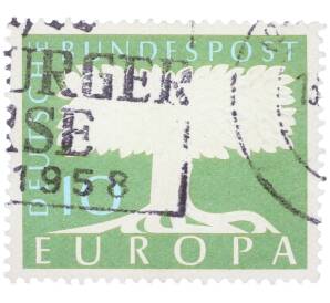 Почтовая марка 10 пфеннигов 1957 года Западная Германия (ФРГ) «Европейская конференция администраций почтовых служб и служб связи CEPT — Белое древо» — Фото №1