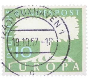Почтовая марка 10 пфеннигов 1957 года Западная Германия (ФРГ) «Европейская конференция администраций почтовых служб и служб связи CEPT — Белое древо» — Фото №1