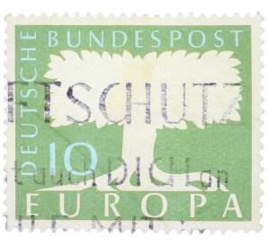 Почтовая марка 10 пфеннигов 1957 года Западная Германия (ФРГ) «Европейская конференция администраций почтовых служб и служб связи CEPT — Белое древо» — Фото №1