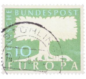 Почтовая марка 10 пфеннигов 1957 года Западная Германия (ФРГ) «Европейская конференция администраций почтовых служб и служб связи CEPT — Белое древо» — Фото №1