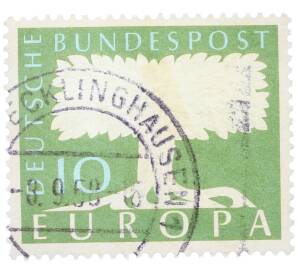 Почтовая марка 10 пфеннигов 1957 года Западная Германия (ФРГ) «Европейская конференция администраций почтовых служб и служб связи CEPT — Белое древо» — Фото №1