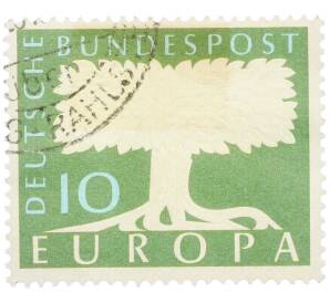 Почтовая марка 10 пфеннигов 1957 года Западная Германия (ФРГ) «Европейская конференция администраций почтовых служб и служб связи CEPT — Белое древо» — Фото №1
