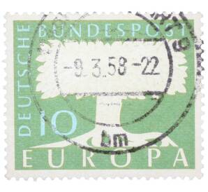 Почтовая марка 10 пфеннигов 1957 года Западная Германия (ФРГ) «Европейская конференция администраций почтовых служб и служб связи CEPT — Белое древо» — Фото №1