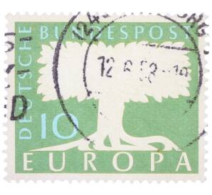 Почтовая марка 10 пфеннигов 1957 года Западная Германия (ФРГ) «Европейская конференция администраций почтовых служб и служб связи CEPT — Белое древо» — Фото №1