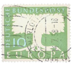 Почтовая марка 10 пфеннигов 1957 года Западная Германия (ФРГ) «Европейская конференция администраций почтовых служб и служб связи CEPT — Белое древо» — Фото №1