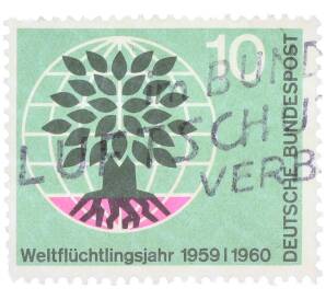 Почтовая марка 10 пфеннигов 1960 года Западная Германия (ФРГ) «Всемирный год беженцев» — Фото №1