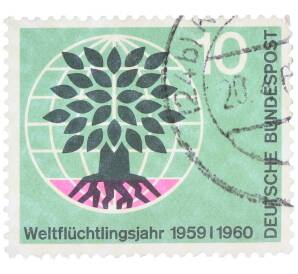 Почтовая марка 10 пфеннигов 1960 года Западная Германия (ФРГ) «Всемирный год беженцев» — Фото №1