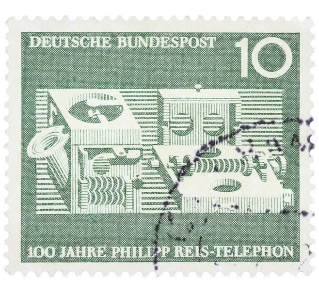 Почтовая марка 10 пфеннигов 1961 года Западная Германия (ФРГ) «100-летие изобретения телефона Филиппом Рейсом» (Артикул: T11-36895) — Фото №1