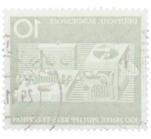 Почтовая марка 10 пфеннигов 1961 года Западная Германия (ФРГ) «100-летие изобретения телефона Филиппом Рейсом» — Фото №2