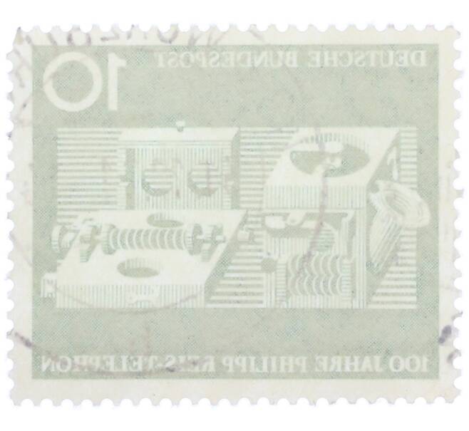 Почтовая марка 10 пфеннигов 1961 года Западная Германия (ФРГ) «100-летие изобретения телефона Филиппом Рейсом» (Артикул: T11-36898) — Фото №2
