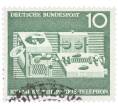 Почтовая марка 10 пфеннигов 1961 года Западная Германия (ФРГ) «100-летие изобретения телефона Филиппом Рейсом» (Артикул: T11-36899) — Фото №1